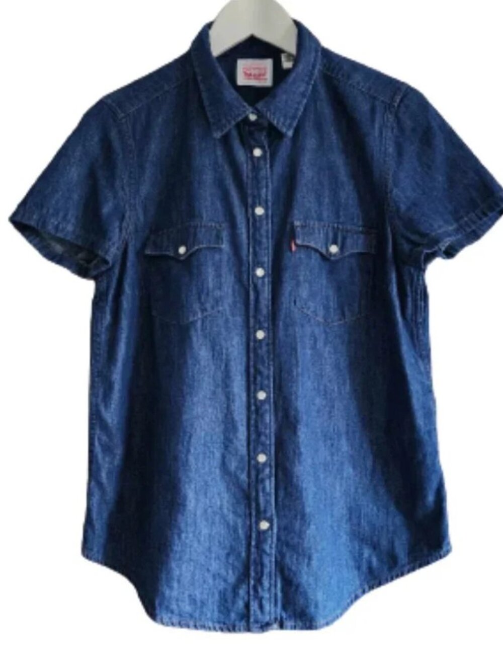 Levi's dark wash short sleeve jean shirt